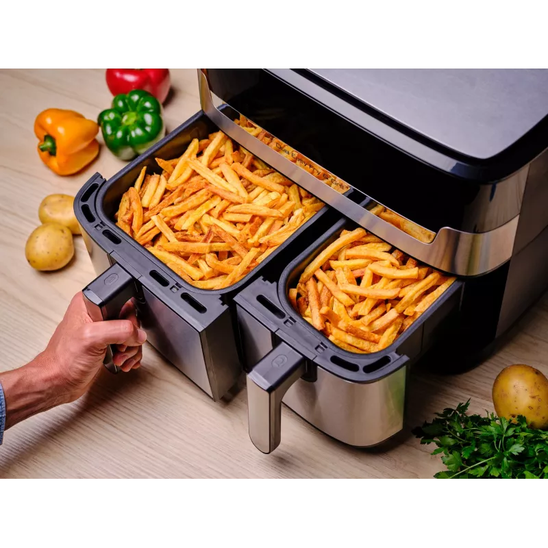 Tefal Dual Easy Fry & Grill EY905D Double 8,3 L Standgerät 2700 W Heißluftfritteuse Edelstahl