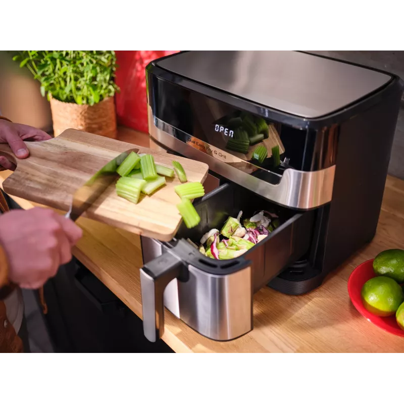 Tefal Dual Easy Fry & Grill EY905D Double 8,3 L Standgerät 2700 W Heißluftfritteuse Edelstahl