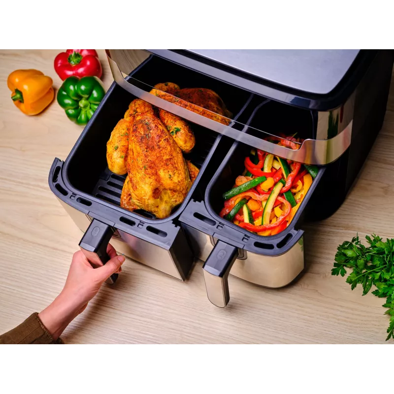 Tefal Dual Easy Fry & Grill EY905D Double 8,3 L Standgerät 2700 W Heißluftfritteuse Edelstahl