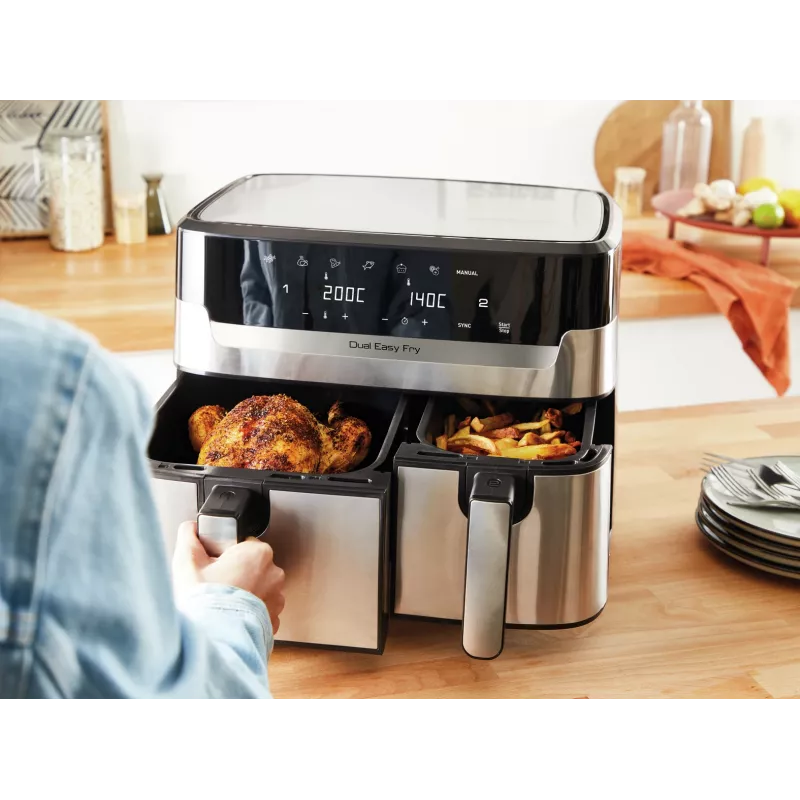 Tefal Dual Easy Fry & Grill EY905D Double 8,3 L Standgerät 2700 W Heißluftfritteuse Edelstahl
