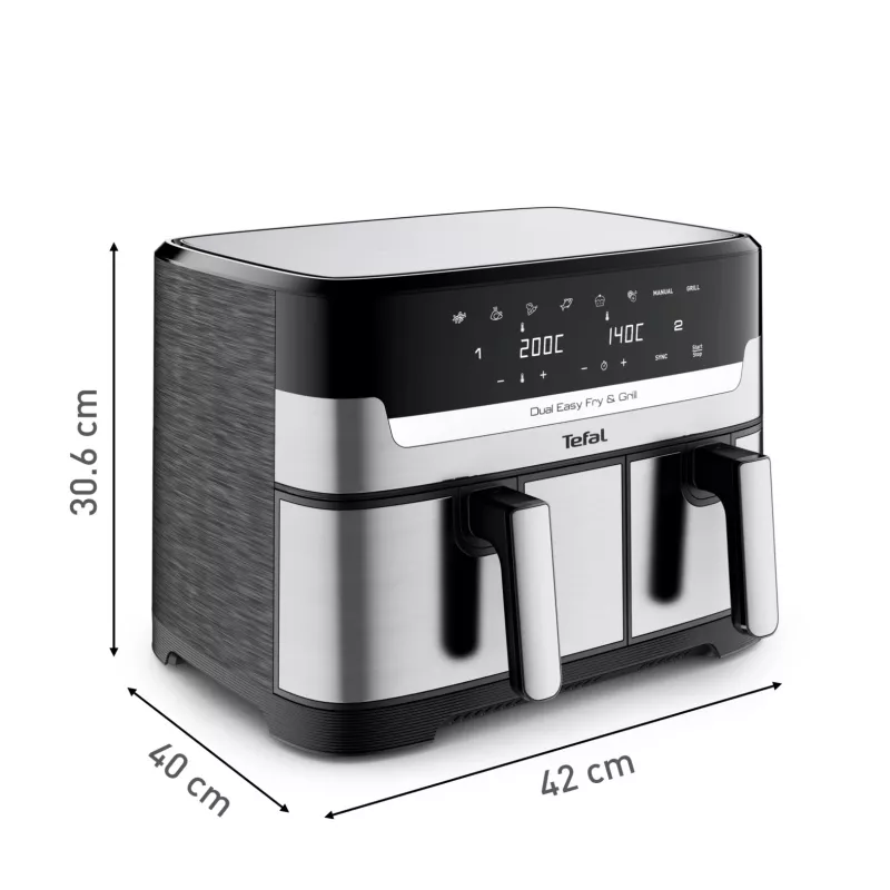 Tefal Dual Easy Fry & Grill EY905D Double 8,3 L Standgerät 2700 W Heißluftfritteuse Edelstahl