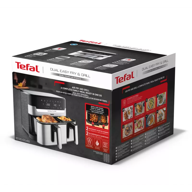 Tefal Dual Easy Fry & Grill EY905D Double 8,3 L Standgerät 2700 W Heißluftfritteuse Edelstahl