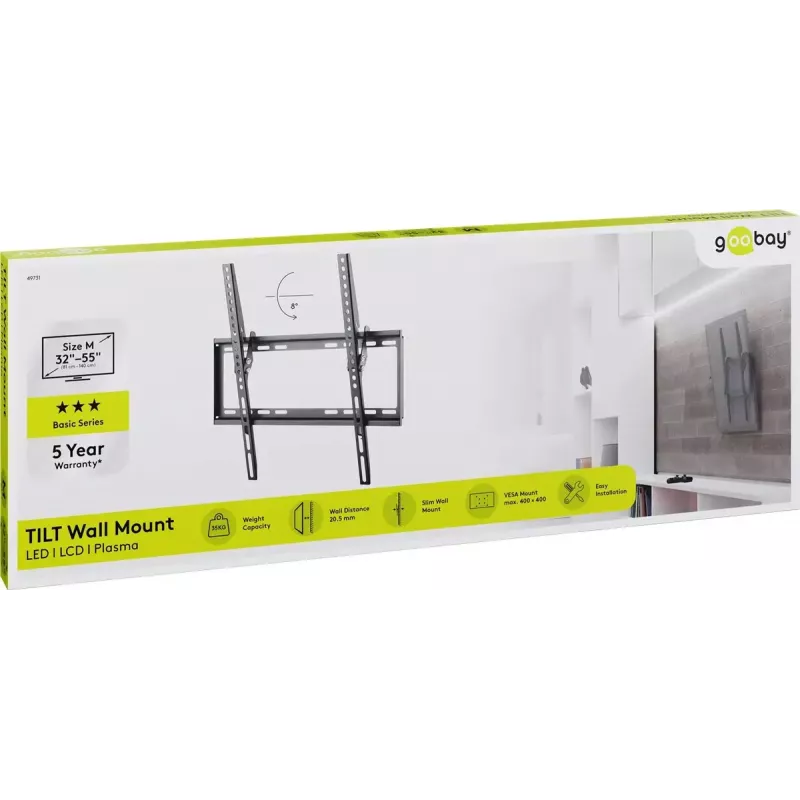 Goobay TV-Halterung 55 Zoll Schwarz 35kg Tragfähigkeit VESA 200x200 bis 400x400