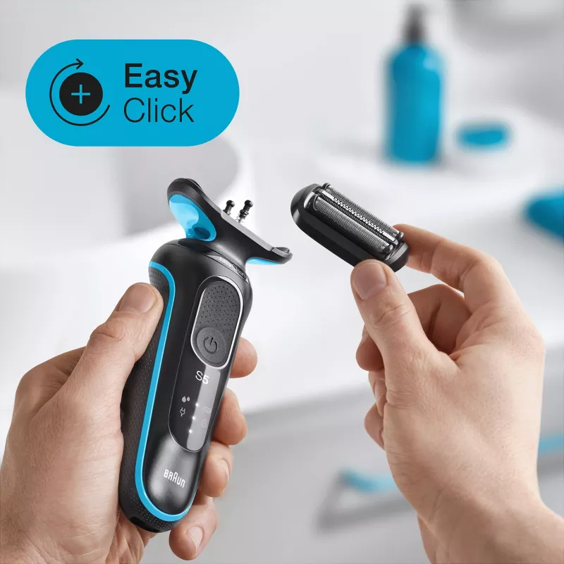 Folienrasierer BRAUN Series 5 51-M1000s — 3-Kopf, Nass & Trocken, Li‑Ion Akku, Schnellladung, Schwarz/Blau