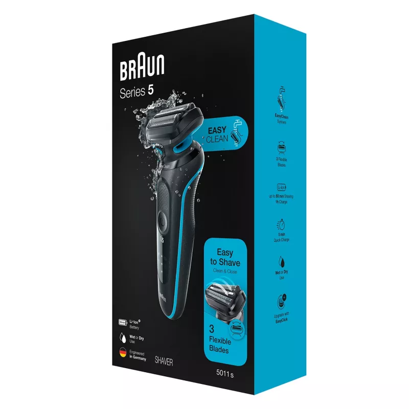 Folienrasierer BRAUN Series 5 51-M1000s — 3-Kopf, Nass & Trocken, Li‑Ion Akku, Schnellladung, Schwarz/Blau