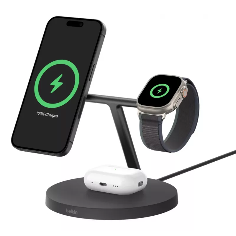 BELKIN Wireless Charging Stand - Boost Charge Pro - 3-in-1 With Qi2 15w - Schwarz