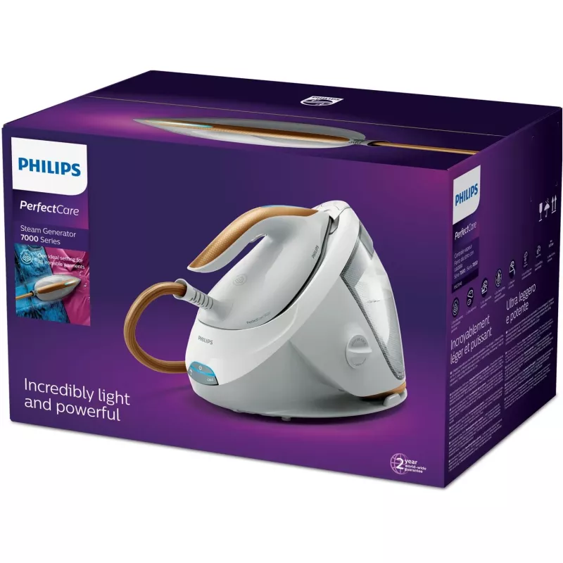 Philips 7000er Serie PSG7040/10 Dampfbügelstation 2100 W 1,8 L SteamGlide Elite-Bügelsohle Gold, Weiß