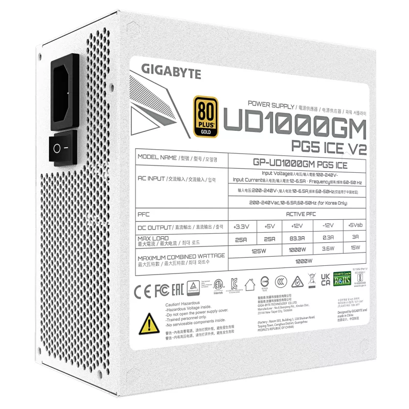 Netzteil GIGABYTE UD1000GM PG5 V2 1000W ATX 3.1 Vollmodular 80 PLUS Gold Weiß