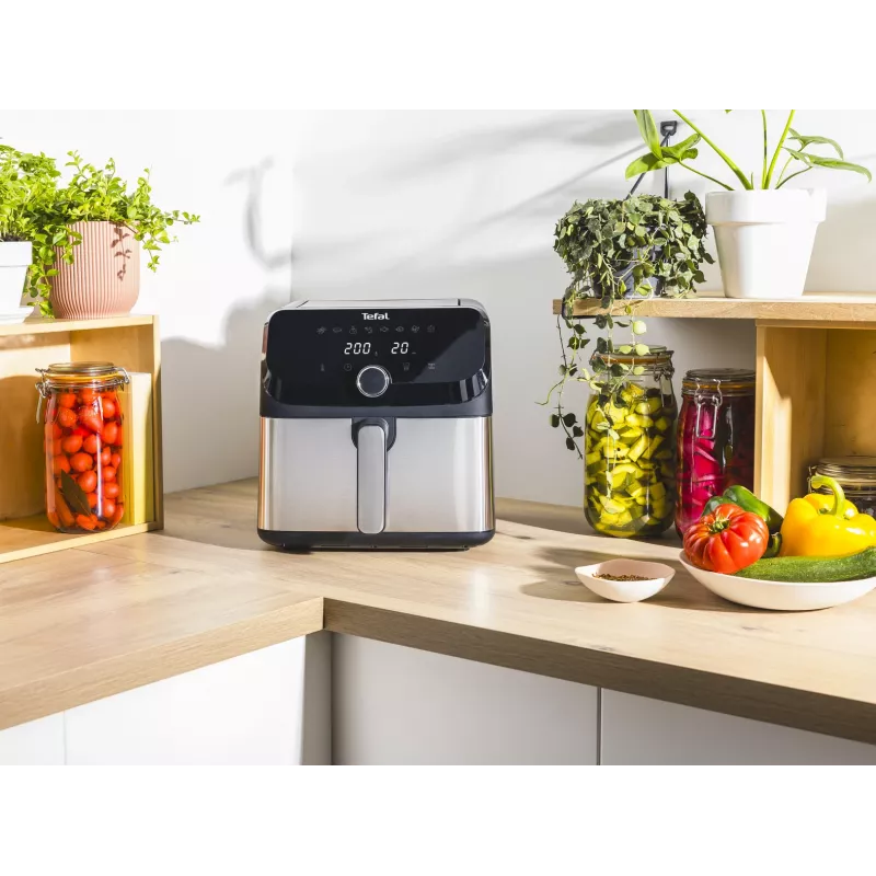 Tefal Easy Fry Mega EY855D10 Fritteuse Einzeln 7,5 l Standgerät 2020 W Heißluftfritteuse Schwarz, Edelstahl