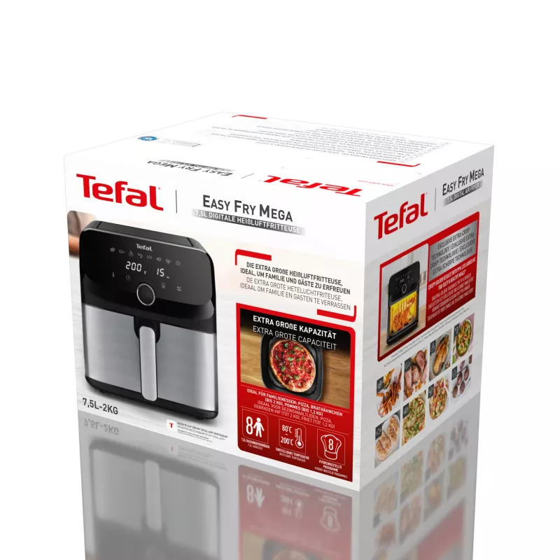 Tefal Easy Fry Mega EY855D10 Fritteuse Einzeln 7,5 l Standgerät 2020 W Heißluftfritteuse Schwarz, Edelstahl