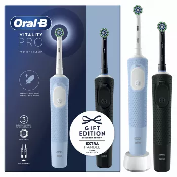 Oral-B Vitality Pro Duo Rotierend-oszillierende Zahnbürste für Erwachsene, Schwarz, Blau, Weiß