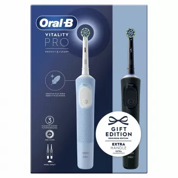 Oral-B Vitality Pro Duo Rotierend-oszillierende Zahnbürste für Erwachsene, Schwarz, Blau, Weiß