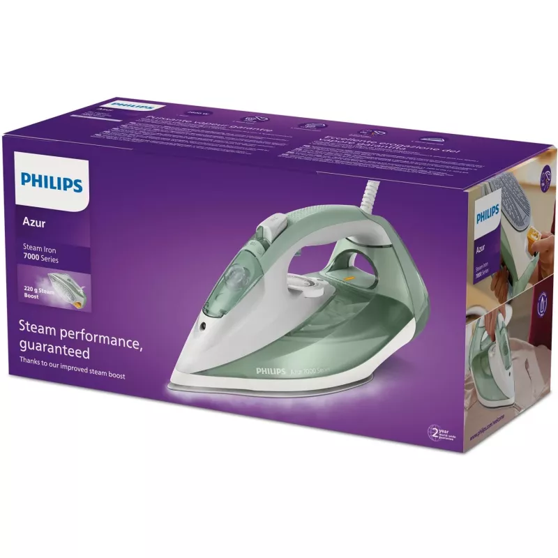 Philips 7000er Serie DST7012/70 Bügeleisen Dampfbügeleisen SteamGlide Plus Bügelsohle 2600 W Grün, Grau