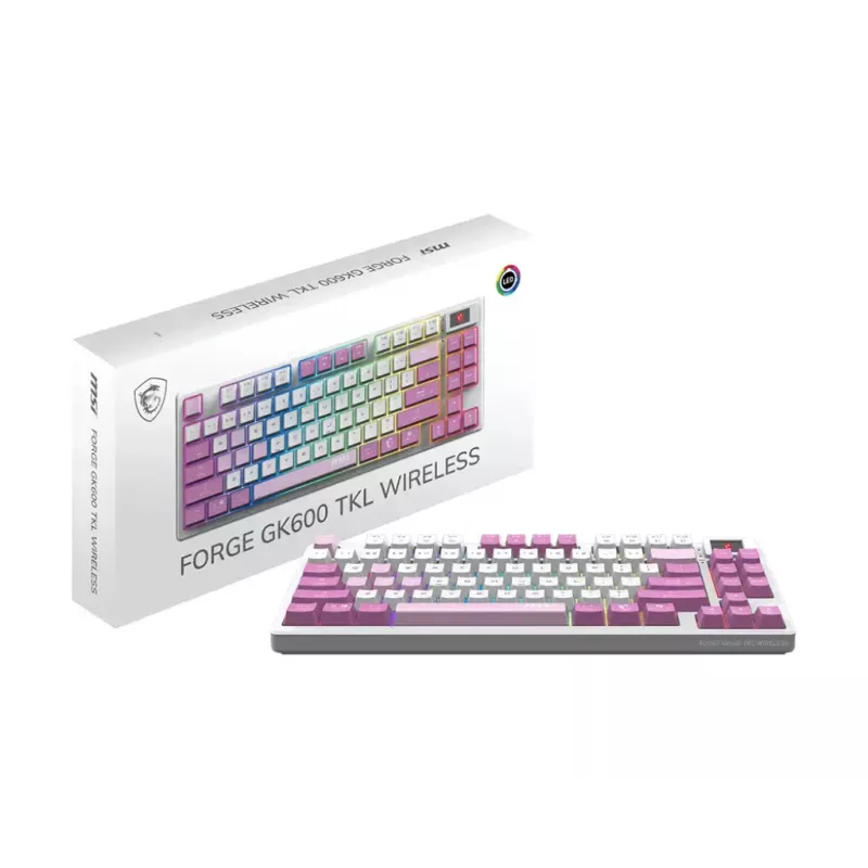 MSI FORGE GK600 TKL WIRELESS VIOLET Tastatur Gaming USB + Bluetooth QWERTY UK English Pink, Violett, Weiß