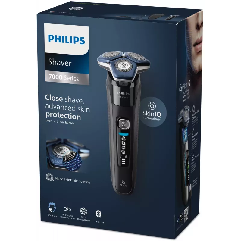Elektrischer Rotationsrasierer Philips Series 7000 S7886/35 — 3 Scherköpfe, Nass & Trocken, Li-Ion-Akku, 60 min Laufzeit, Schwarz