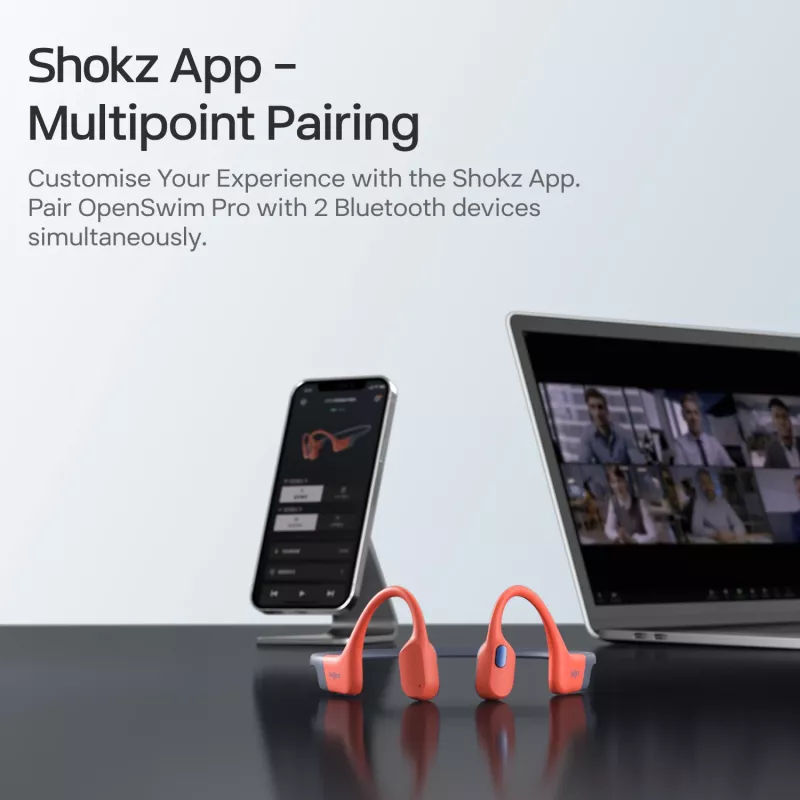 Headset Shokz OpenSwim Pro — kabelloses Open-Ear-Knochenleitungs-Headset, IP68 wasserdicht, Bluetooth 5.4, 32 GB, 9 Std. Wiedergabe, grau