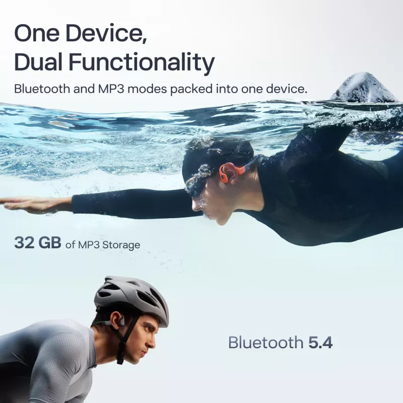Headset Shokz OpenSwim Pro — kabelloses Open-Ear-Knochenleitungs-Headset, IP68 wasserdicht, Bluetooth 5.4, 32 GB, 9 Std. Wiedergabe, grau