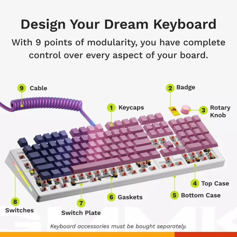 Mechanische kabelgebundene Full-Size-Tastatur (100%) GLORIOUS GMMK 3 HE – Weiß, USB, QWERTY, RGB
