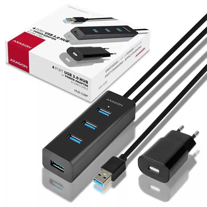 Axagon HUE-S2BP 4x USB 3.0 LADEHUB mit 1,2 m Kabel inkl. Netzteil