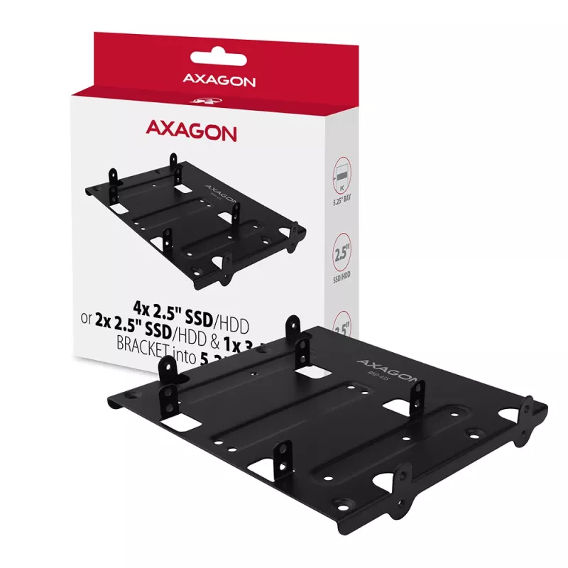 Axagon RHD-435 Halterung für 4x 2,5 Zoll oder 2x 2,5 Zoll HDD/SSD & 1x 3,5 Zoll HDD in 5,25-Zoll-Schacht, Metall