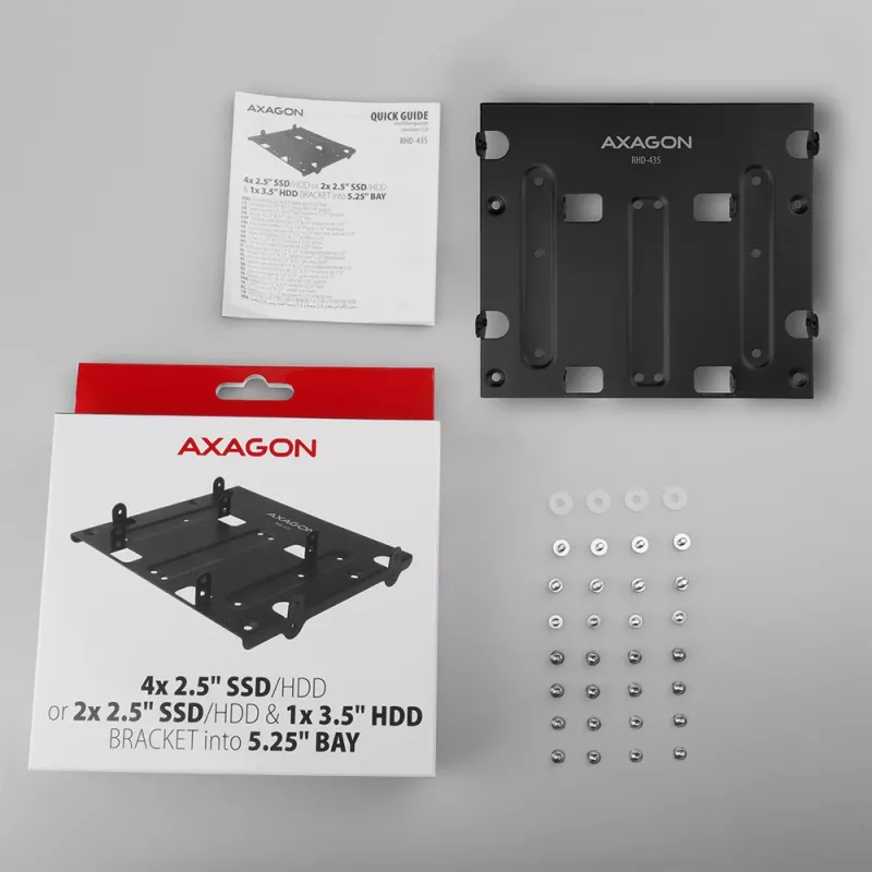 Axagon RHD-435 Halterung für 4x 2,5 Zoll oder 2x 2,5 Zoll HDD/SSD & 1x 3,5 Zoll HDD in 5,25-Zoll-Schacht, Metall
