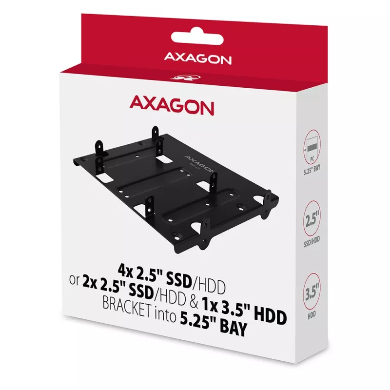Axagon RHD-435 Halterung für 4x 2,5 Zoll oder 2x 2,5 Zoll HDD/SSD & 1x 3,5 Zoll HDD in 5,25-Zoll-Schacht, Metall
