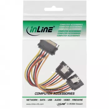 InLine SATA-Strom-Y-Kabel Buchse / 2x Stecker mit Sicherheitsverriegelung, 0,15m