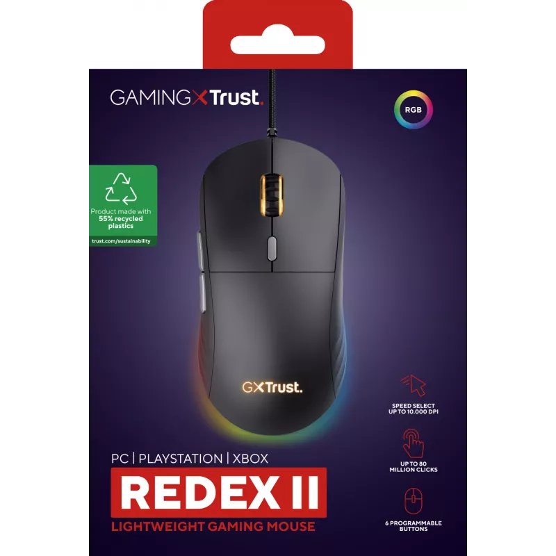 Trust GXT 925 REDEX II Maus Gaming Rechtshänder USB Typ-A Laser 10000 DPI