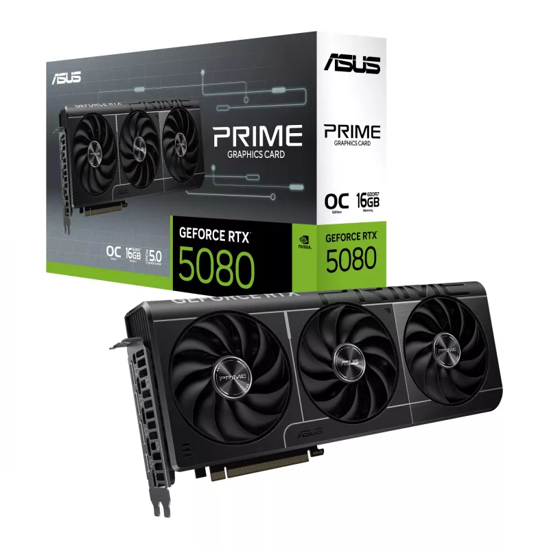 Grafikkarte ASUS GeForce RTX 5080 — 16 GB GDDR7, 256-Bit, PCIe 5.0, 3x DisplayPort, 1x HDMI, 306×126×50 mm