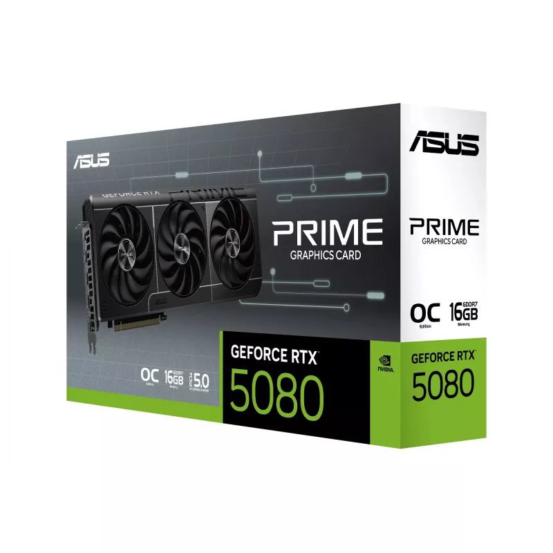 Grafikkarte ASUS GeForce RTX 5080 — 16 GB GDDR7, 256-Bit, PCIe 5.0, 3x DisplayPort, 1x HDMI, 306×126×50 mm