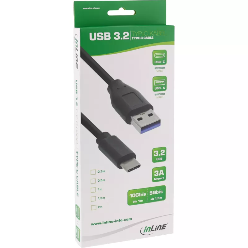 InLine USB 3.2 Gen.1x2 Kabel, USB-C Stecker / USB-A Stecker, schwarz, 1 m