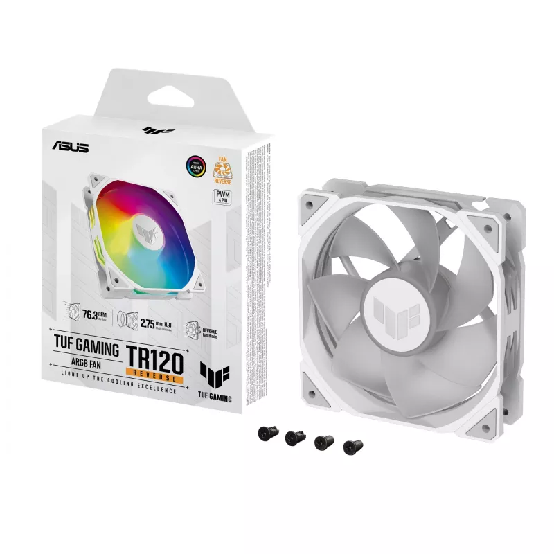 ASUS TUF GAMING TR120 ARGB REVERSE 120 mm 2000 RPM Weiß, Hydrauliklager, 76.3 CFM