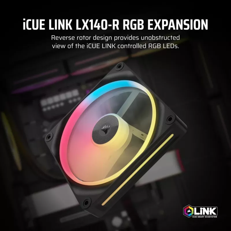 Corsair iCUE LINK LX140-R RGB Lüfter 14 cm Schwarz 2000 U/min 3,55 mmH2O
