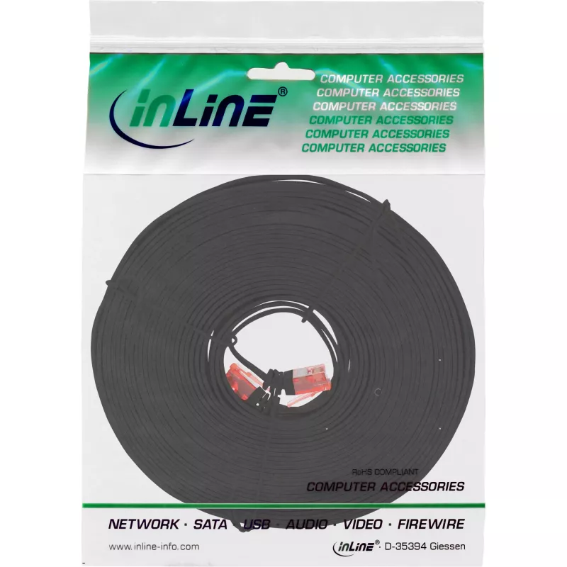 InLine Flaches Ultraslim-Patchkabel U/UTP Cat.6 Gigabit-fähig schwarz 10 m