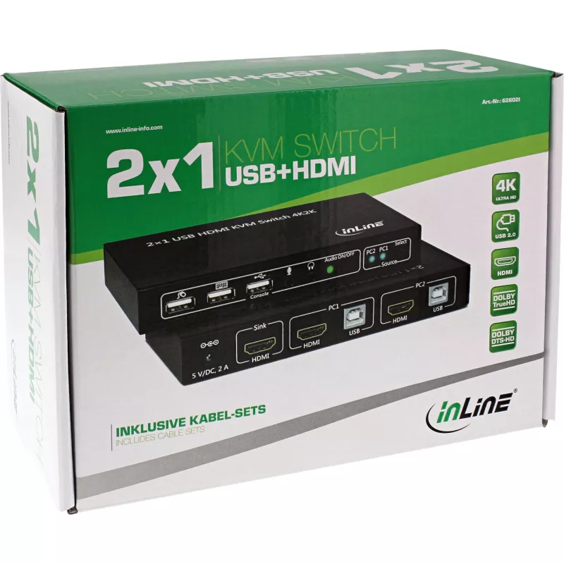 InLine 2x1 HDMI KVM Switch, 2x1, HDMI 4K2K, USB 2.0-Hub, mit Audio