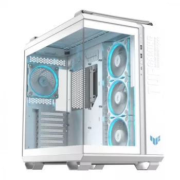 PC-Gehäuse ASUS TUF GAMING GT502 Horizon TG ARGB Weiß — Midi Tower, ATX, gehärtetes Glas, 4×3,5-Zoll-Einschübe, max. GPU 400 mm