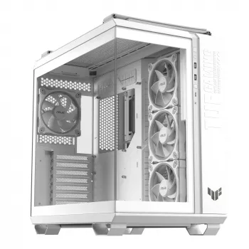 PC-Gehäuse ASUS TUF GAMING GT502 Horizon TG ARGB Weiß — Midi Tower, ATX, gehärtetes Glas, 4×3,5-Zoll-Einschübe, max. GPU 400 mm