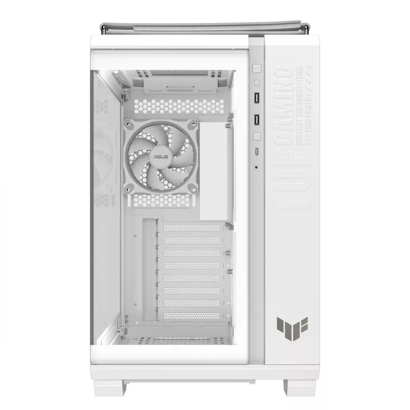 PC-Gehäuse ASUS TUF GAMING GT502 Horizon TG ARGB Weiß — Midi Tower, ATX, gehärtetes Glas, 4×3,5-Zoll-Einschübe, max. GPU 400 mm