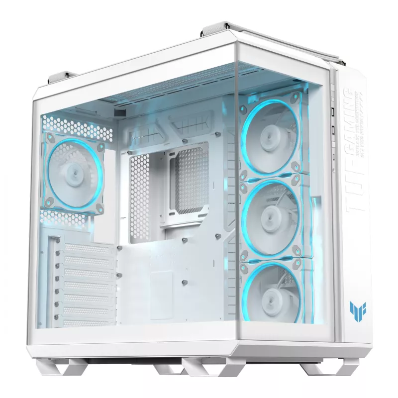 PC-Gehäuse ASUS TUF GAMING GT502 Horizon TG ARGB Weiß — Midi Tower, ATX, gehärtetes Glas, 4×3,5-Zoll-Einschübe, max. GPU 400 mm