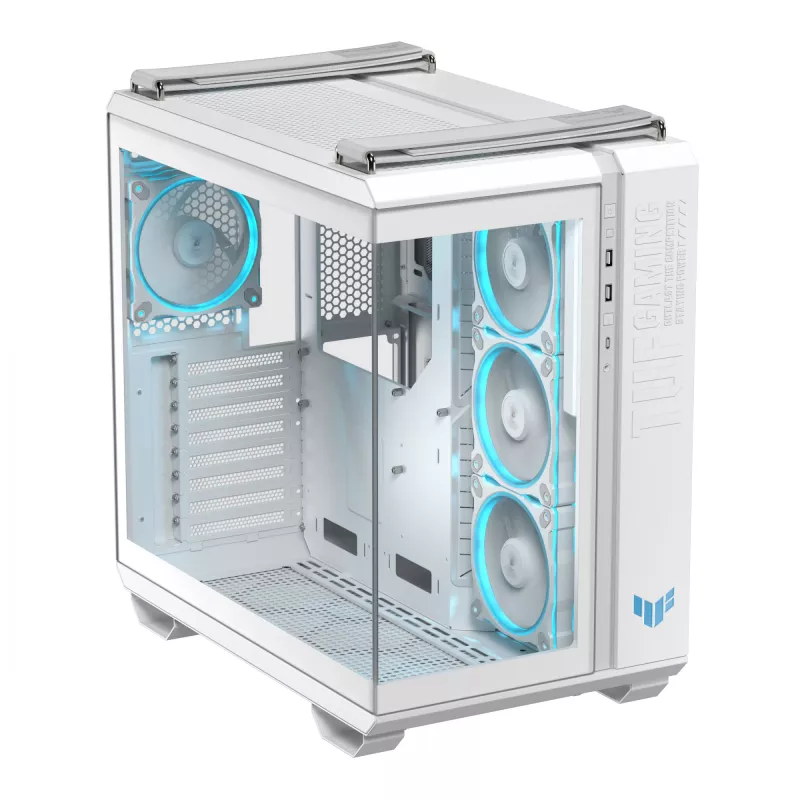 PC-Gehäuse ASUS TUF GAMING GT502 Horizon TG ARGB Weiß — Midi Tower, ATX, gehärtetes Glas, 4×3,5-Zoll-Einschübe, max. GPU 400 mm