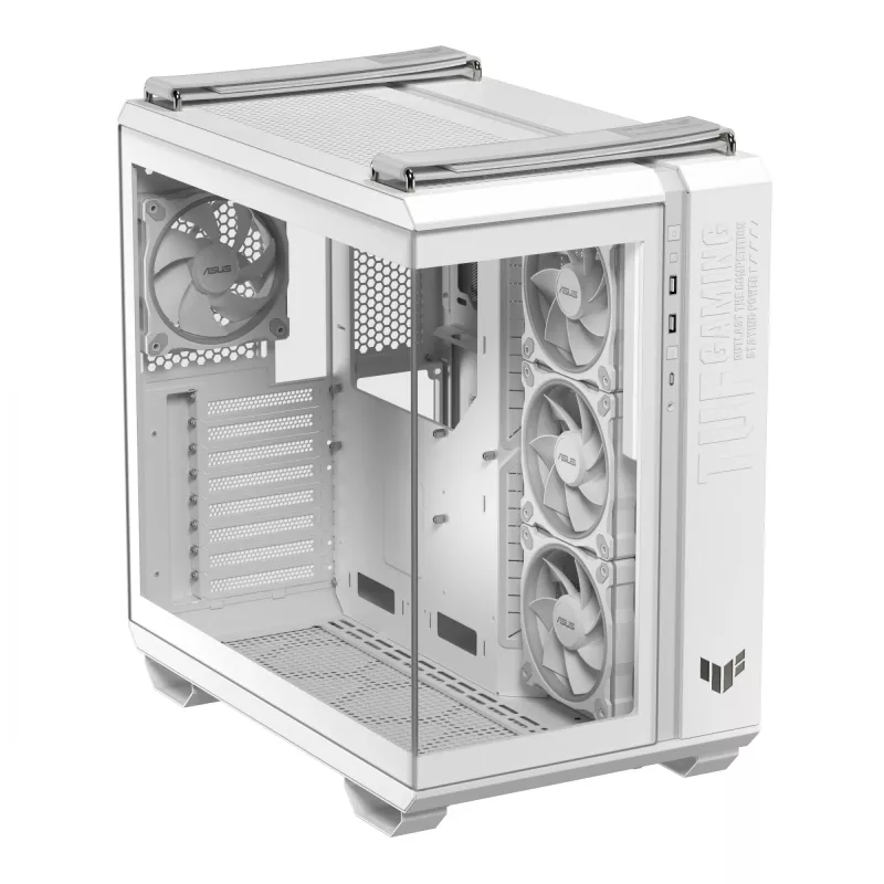 PC-Gehäuse ASUS TUF GAMING GT502 Horizon TG ARGB Weiß — Midi Tower, ATX, gehärtetes Glas, 4×3,5-Zoll-Einschübe, max. GPU 400 mm