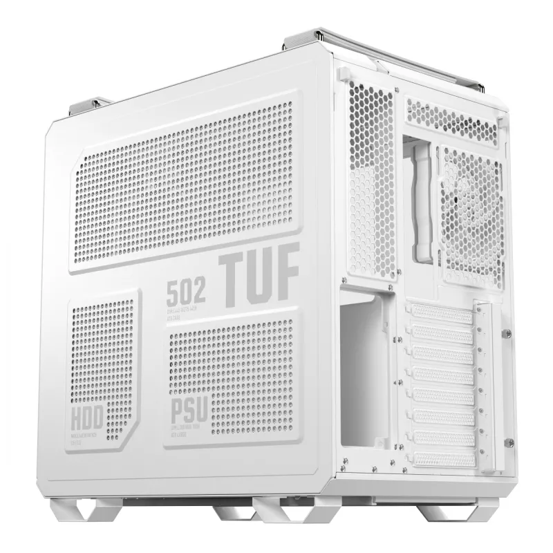 PC-Gehäuse ASUS TUF GAMING GT502 Horizon TG ARGB Weiß — Midi Tower, ATX, gehärtetes Glas, 4×3,5-Zoll-Einschübe, max. GPU 400 mm