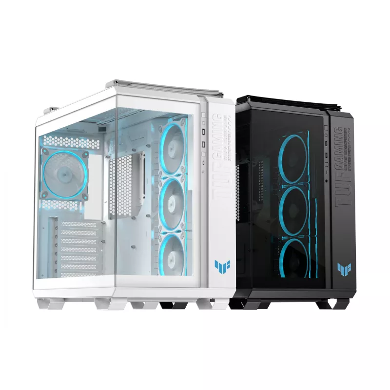 PC-Gehäuse ASUS TUF GAMING GT502 Horizon TG ARGB Weiß — Midi Tower, ATX, gehärtetes Glas, 4×3,5-Zoll-Einschübe, max. GPU 400 mm