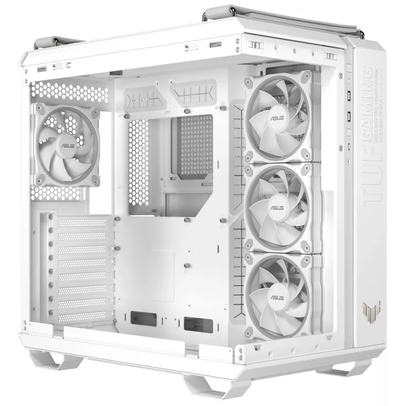PC-Gehäuse ASUS TUF GAMING GT502 Horizon TG ARGB Weiß — Midi Tower, ATX, gehärtetes Glas, 4×3,5-Zoll-Einschübe, max. GPU 400 mm