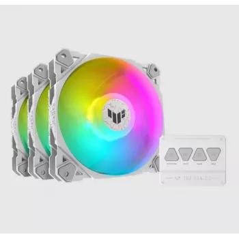 Luftkühler ASUS TUF GAMING TF120 ARGB WHITE EDITION — 3×120 mm Lüfter, 1900 U/min, 29 dB, Fernbedienung
