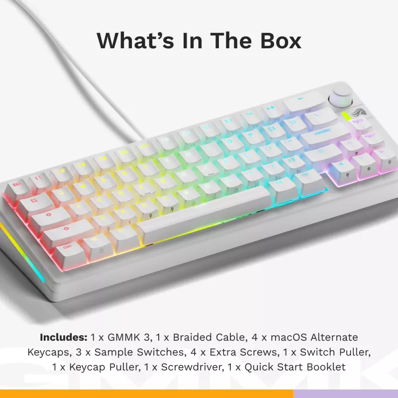 Mechanische Gaming-Tastatur GLORIOUS GMMK 3 65% Weiß — Kabelgebunden USB, RGB, QWERTY (US)