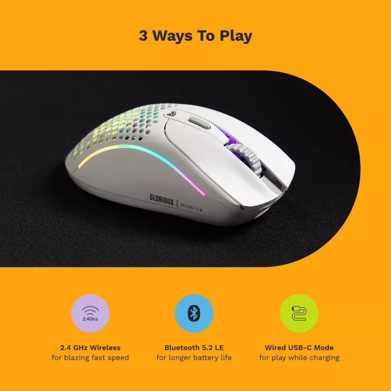 Glorious Gaming Glorious Model D 2 Wireless - Mattweiß, Rechtshänder, RF Wireless, 19000 DPI, Weiß