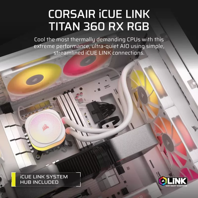 CORSAIR CPU-Kühler - Icue Link Titan 360 Rx RGB Aio Flüssigkeitskühler - Weiß
