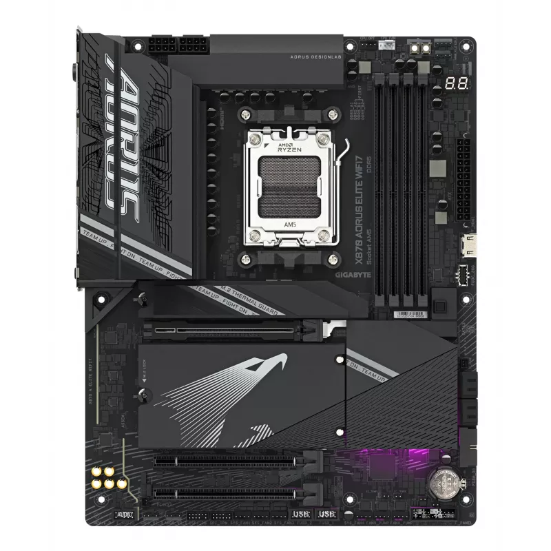 GIGABYTE X870 AORUS ELITE WIFI7 Mainboard - Unterstützt AMD Ryzen 9000 CPUs, 16+2+2 Phasen VRM, bis zu 8000MHz DDR5 (OC), 3xPCIe 5.0 + 1xPCIe 4.0, Wi-Fi 7, 2.5GbE LAN, USB 4