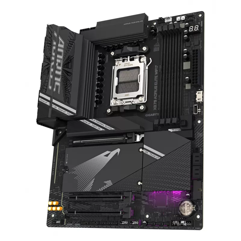 GIGABYTE X870 AORUS ELITE WIFI7 Mainboard - Unterstützt AMD Ryzen 9000 CPUs, 16+2+2 Phasen VRM, bis zu 8000MHz DDR5 (OC), 3xPCIe 5.0 + 1xPCIe 4.0, Wi-Fi 7, 2.5GbE LAN, USB 4